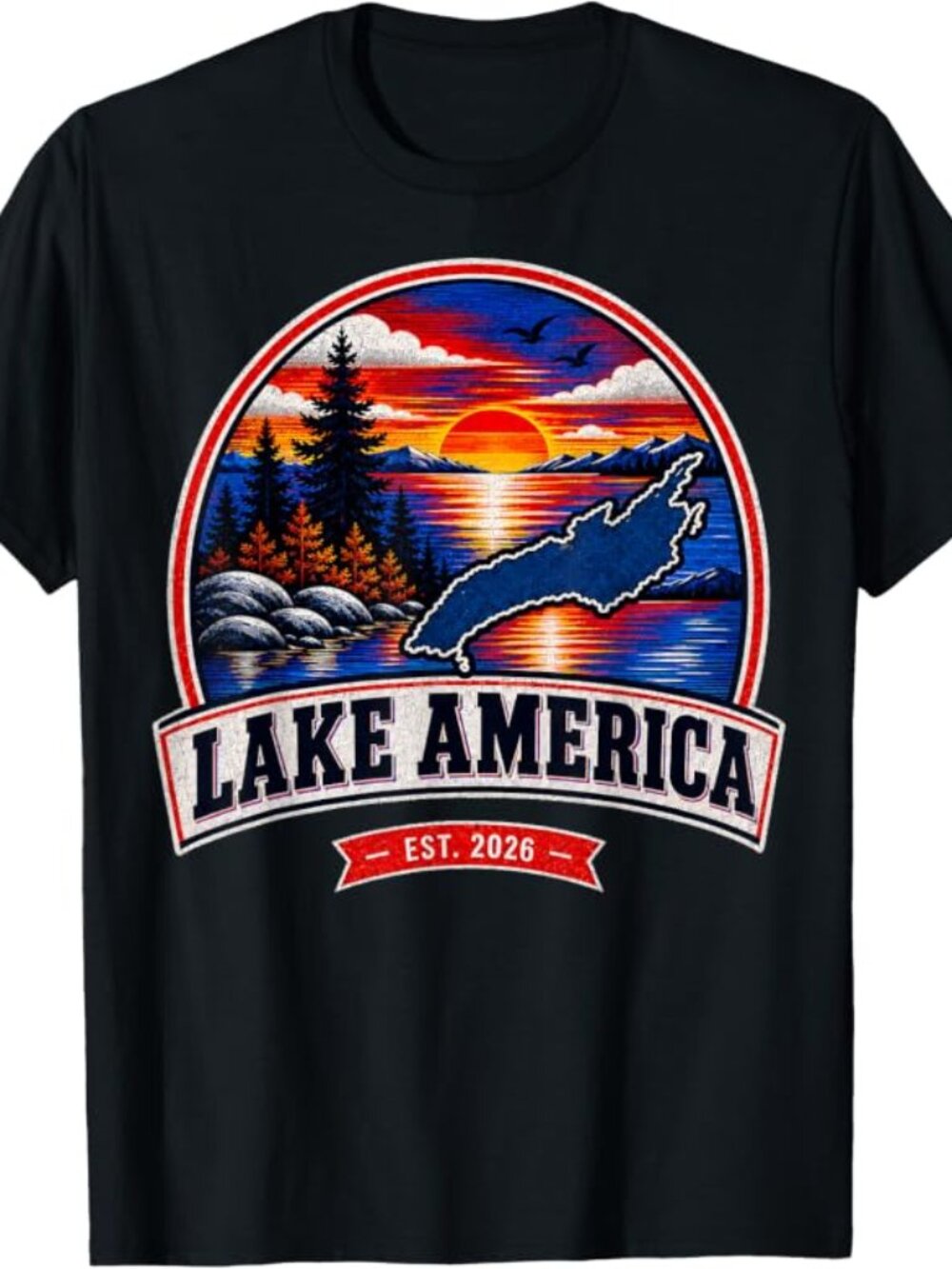 Retro Sunset Great Lakes Lake America Men Women T-Shirt